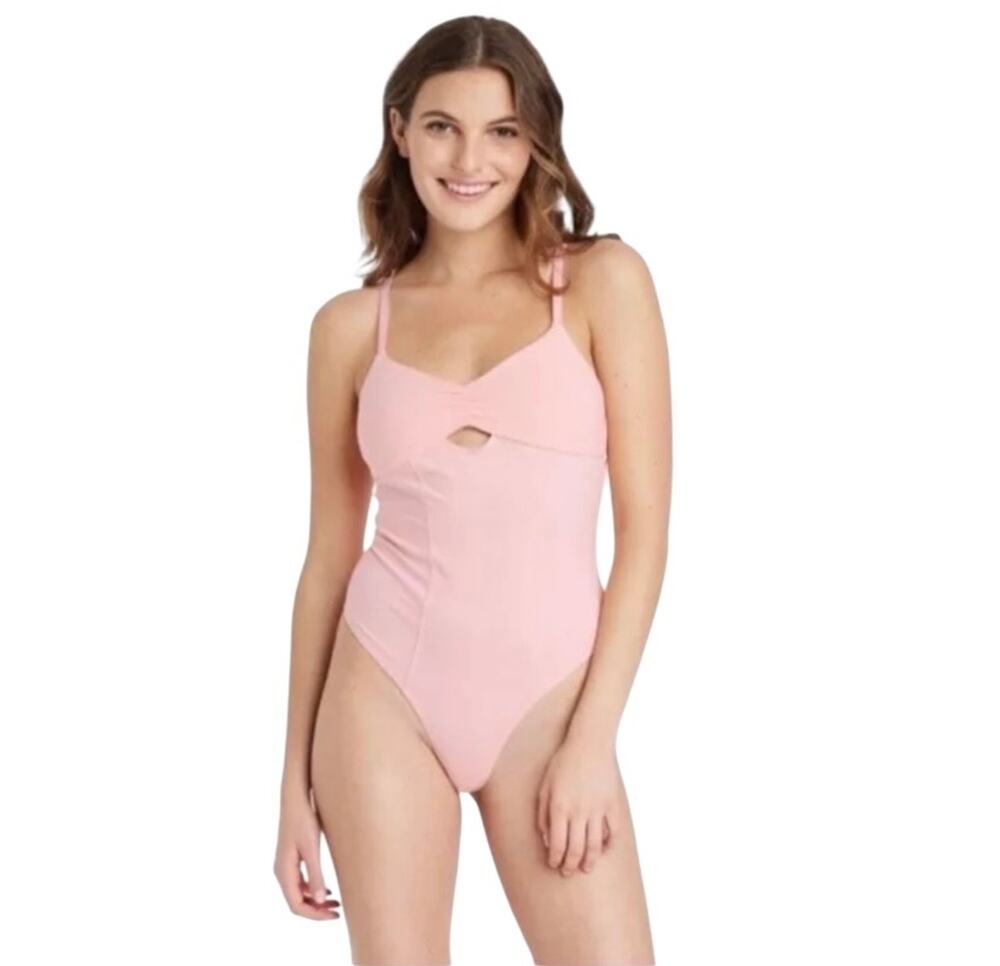 NEW COLSIE Balletcore Bodysuit Thong Pink Size Medium Stretch Preppy One Piece